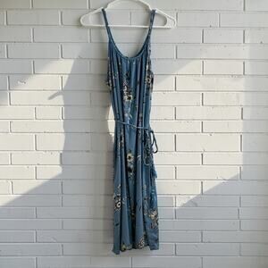 Dip XL Blue Floral Midi Dress Tassel Tie Waist Boho Cottagecore Sundress